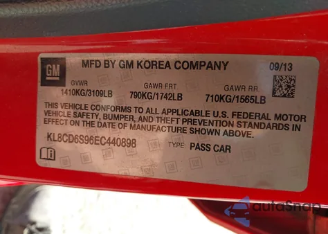 2014 Chevrolet Spark 1Lt Auto from USA, damaged, VIN KL8CD6S96EC440898